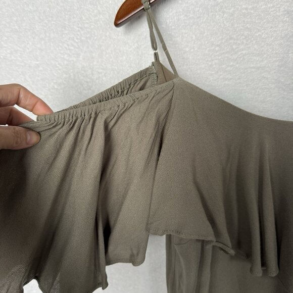 Lulus Olive Green Boho Chic Cold Shoulder Ruffle Women A line Mini Dress XS - Picture 6 of 12